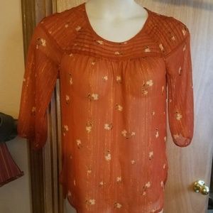 Lauren Conrad Burnt Orange Floral Sheer Top